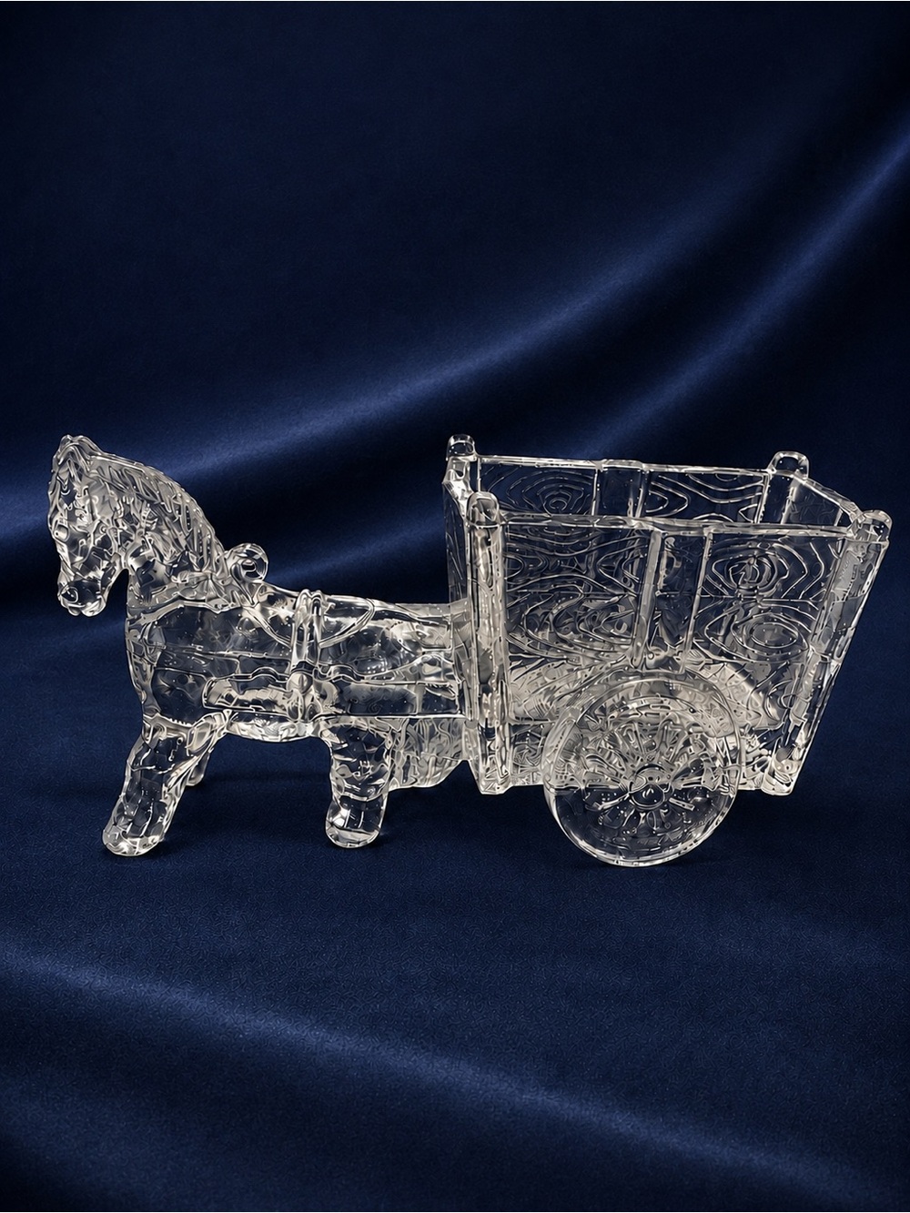 Vintage Jeannette Glass Horse Donkey Cart Candy Dish Planter Rare Large 8”